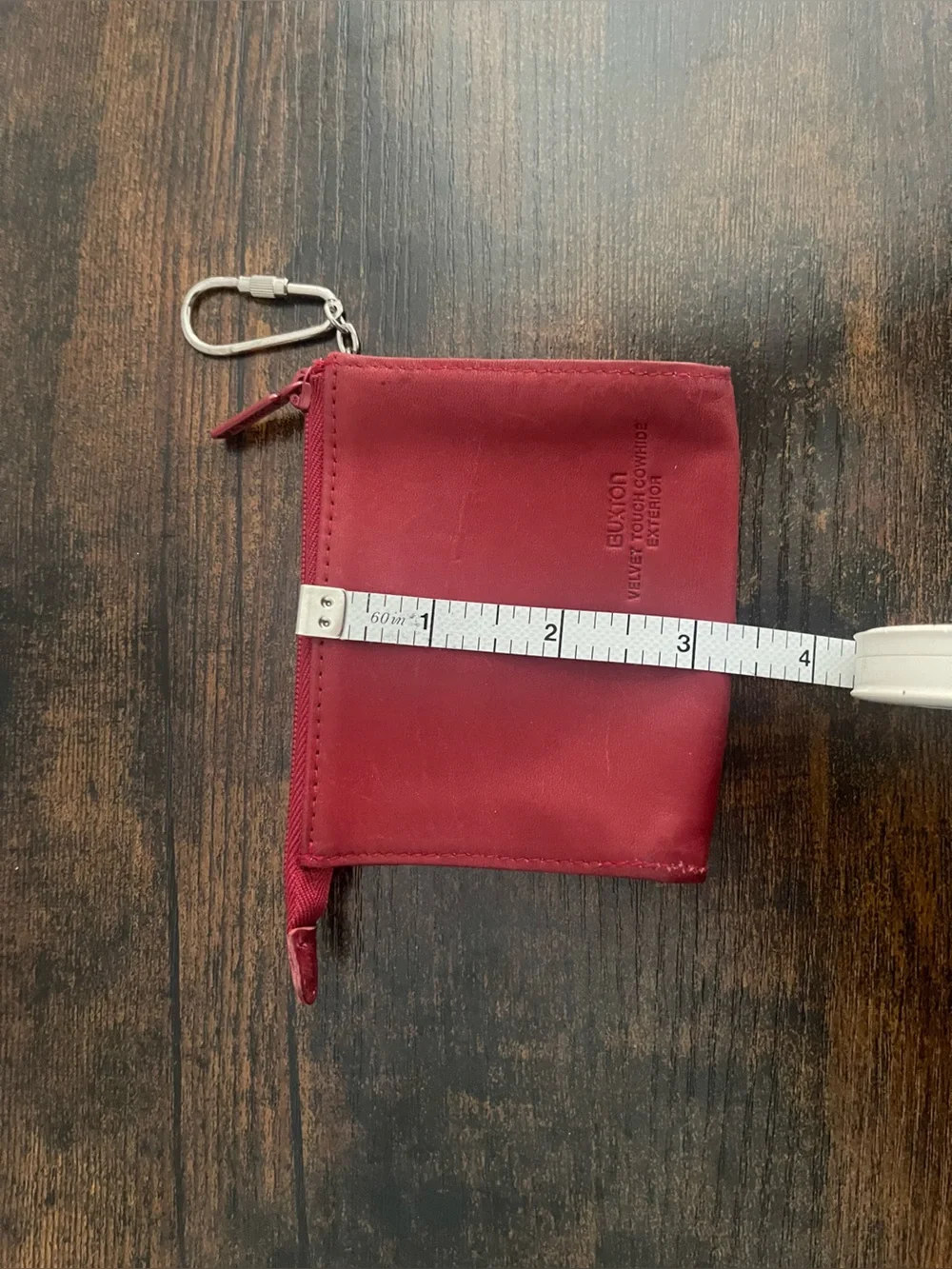 Buxton Red Leather Zip Coin Pouch with Key Clip